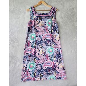 Talbots Dress Womens Size Large Colorful Paisley Print Square Neck Stretch Knit